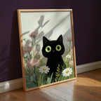 Curious Meadow Cat Poster inramad som väggkonst i hemmiljö