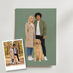 Foto på ett par med hund bredvid deras Flat Portrait-poster