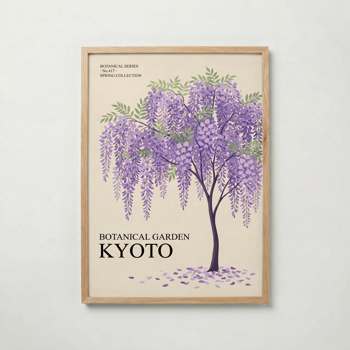 Botanical Garden Kyoto i ekram, botanisk affisch med blåregn från Bozetto