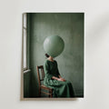 Green Balloon Poster – surrealistiskt porträtt på canvas, premiumtryck från Bozetto