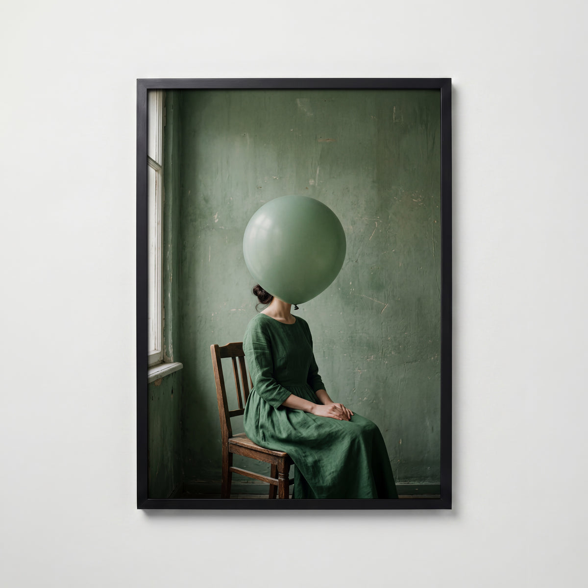 Green Balloon Poster i svart ram, tryckt i Sverige