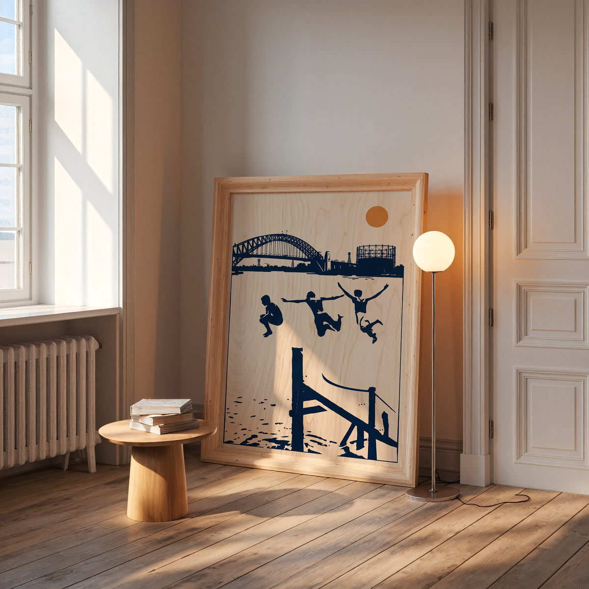Harbour Leap Poster – hamnmotiv på vägg i stilren miljö, fri frakt över 499 kr