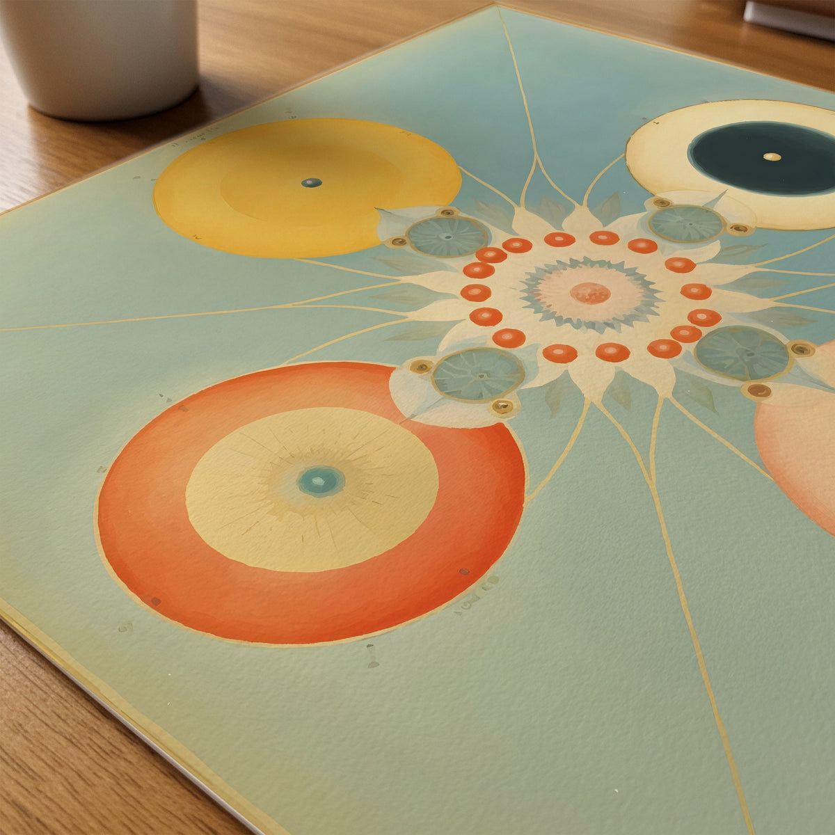 Hilma af Klint The Four Worlds poster på skrivbord (paper desk) – konsttryck från Bozetto
