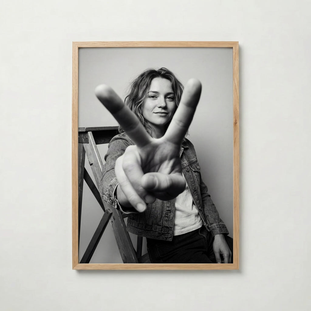 Bold Peace Poster i ekram, kvinna med fredstecken, tryckt i Sverige