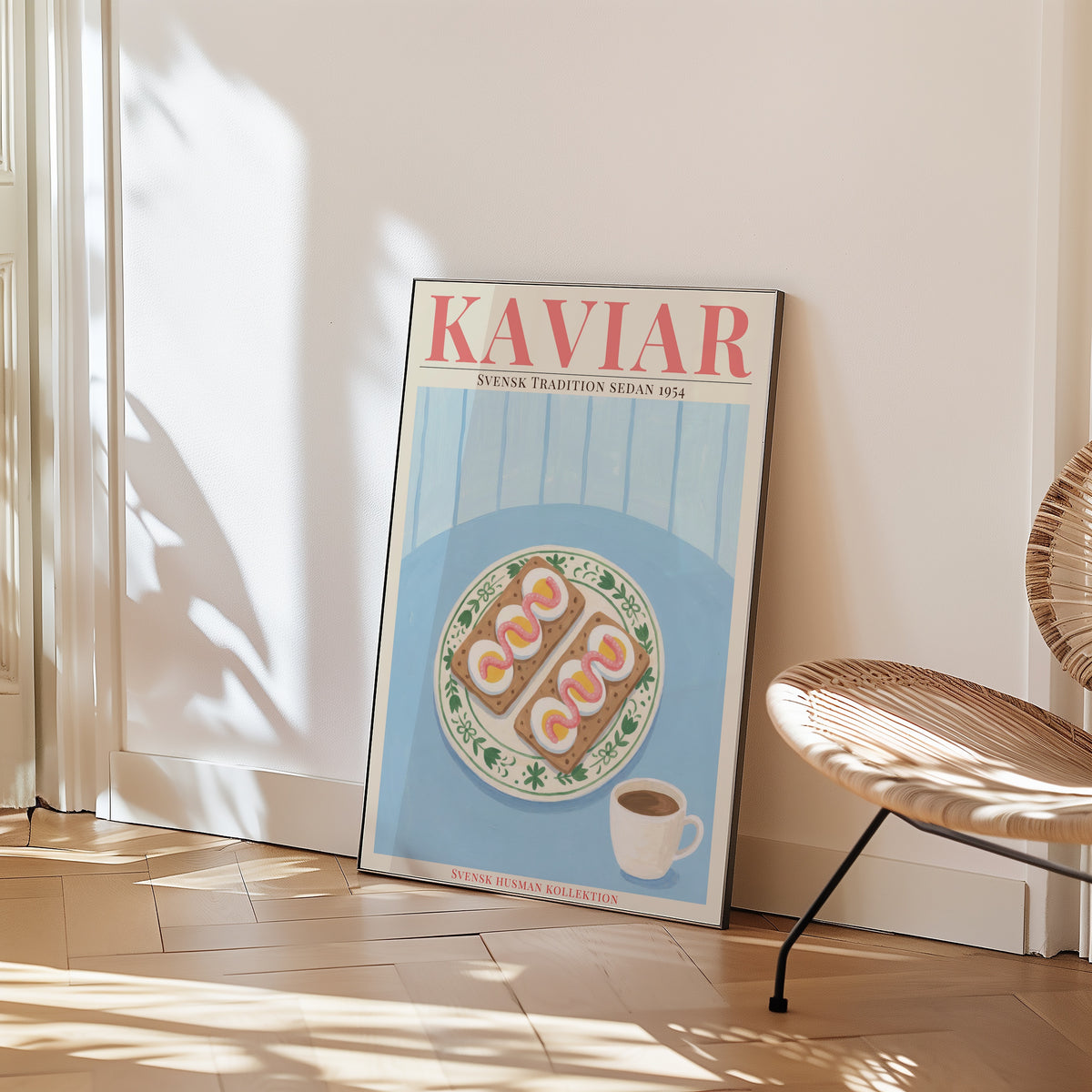 Kaviar Knäckebröd och Ägg poster på vägg i köksmiljö från Bozetto