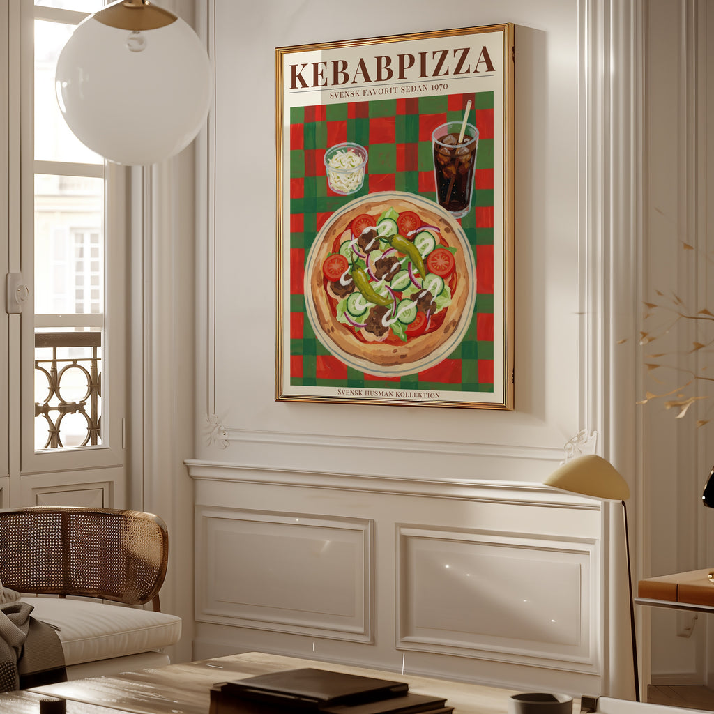 Kebabpizza poster på vägg i hemmiljö – Bozetto konsttryck i hög tryckkvalitet