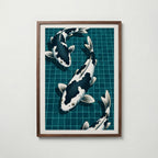 Koi Pool Poster i valnötsram, konst från Bozetto
