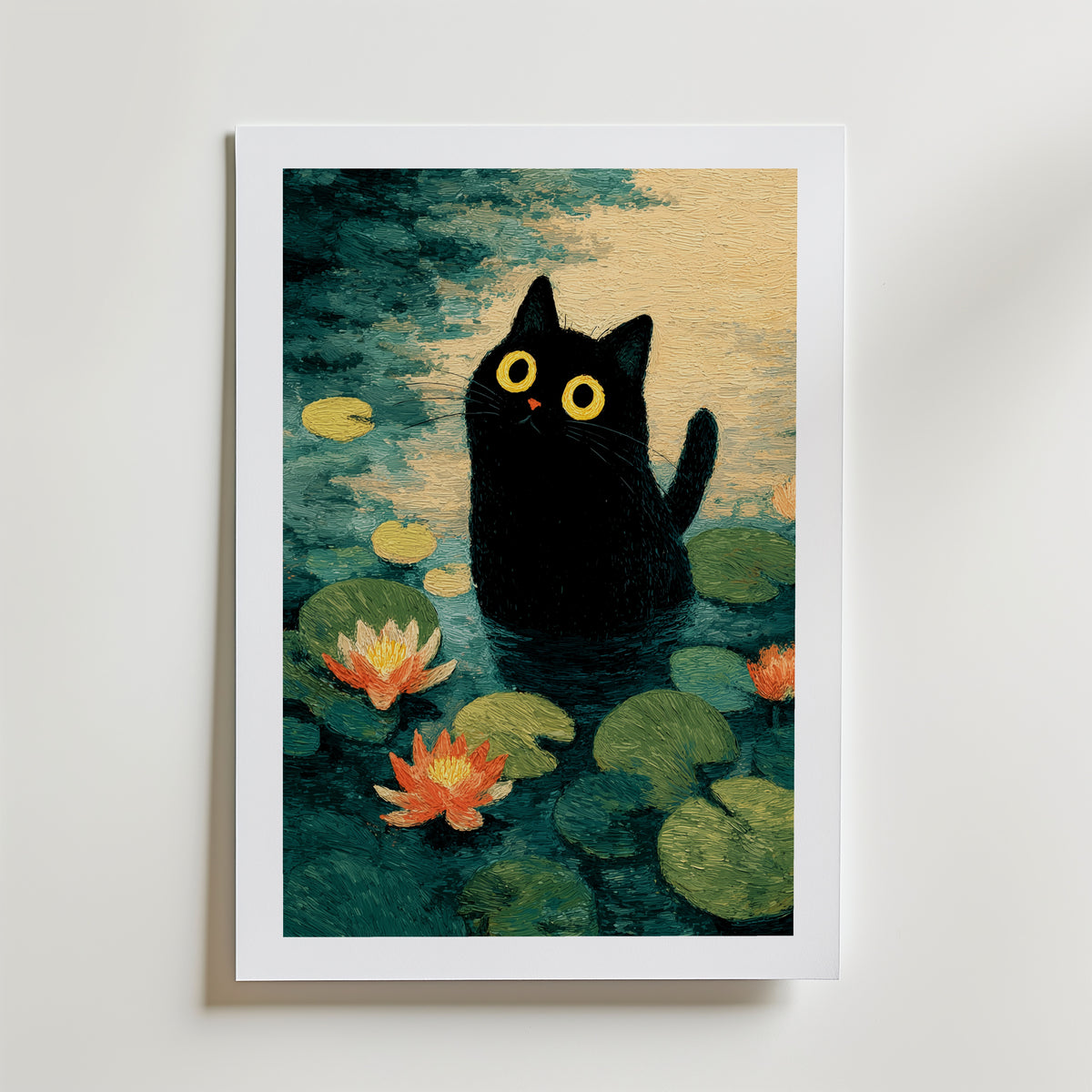 Lily Pond Cat Poster – med passepartout