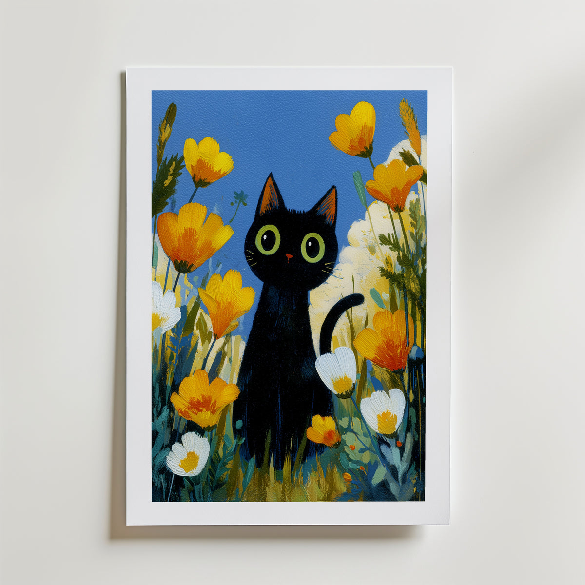 Midnight Meadow Cat Poster – med passepartout