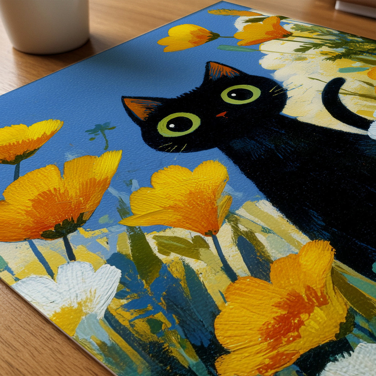 Midnight Meadow Cat Poster på skrivbord - Bozetto
