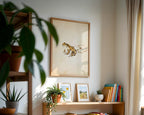 Ochre Zen Pond Poster i inramat hörn med fönsterljus och växter