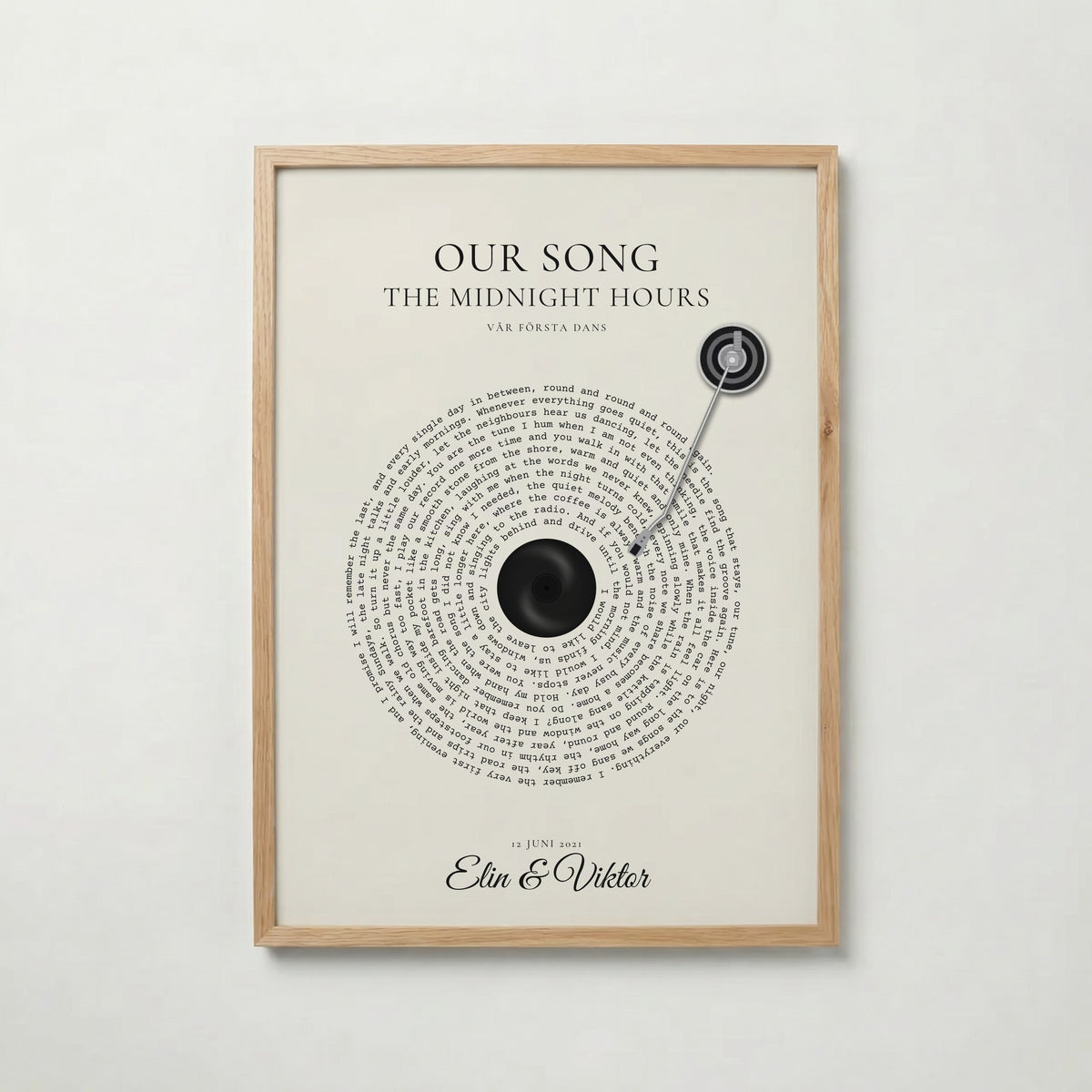 Personlig vinylposter med låttext krämvit i ekram