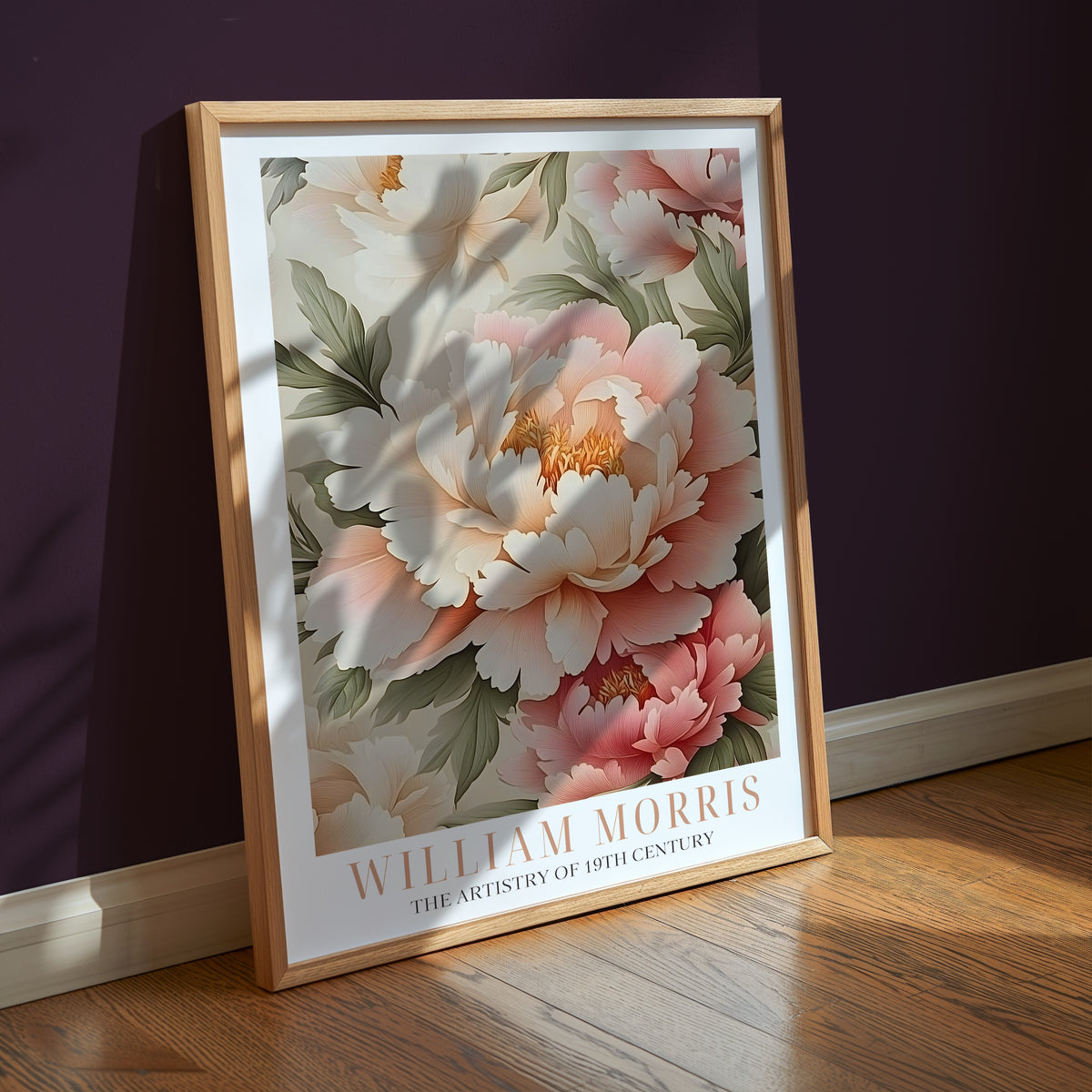 Pink Blossom Symmetry William Morris affisch i inrett rum – Bozetto poster i hög tryckkvalitet