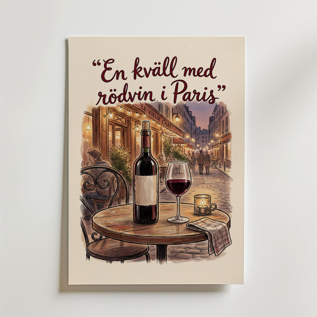 Red Wine in Paris Poster – vinillustration på canvas, premiumtryck från Bozetto