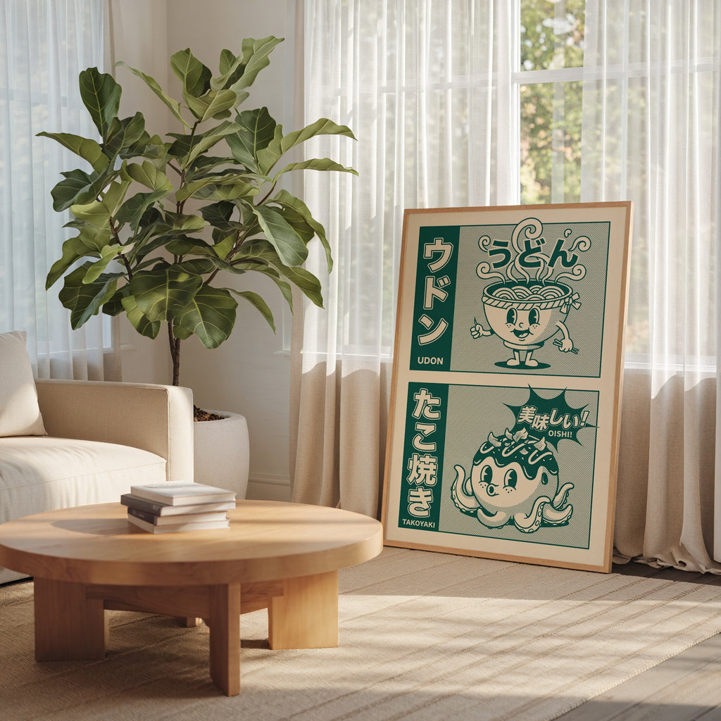 Jade Kombini Poster – udon och takoyaki i hemmiljö, fri frakt över 499 kr
