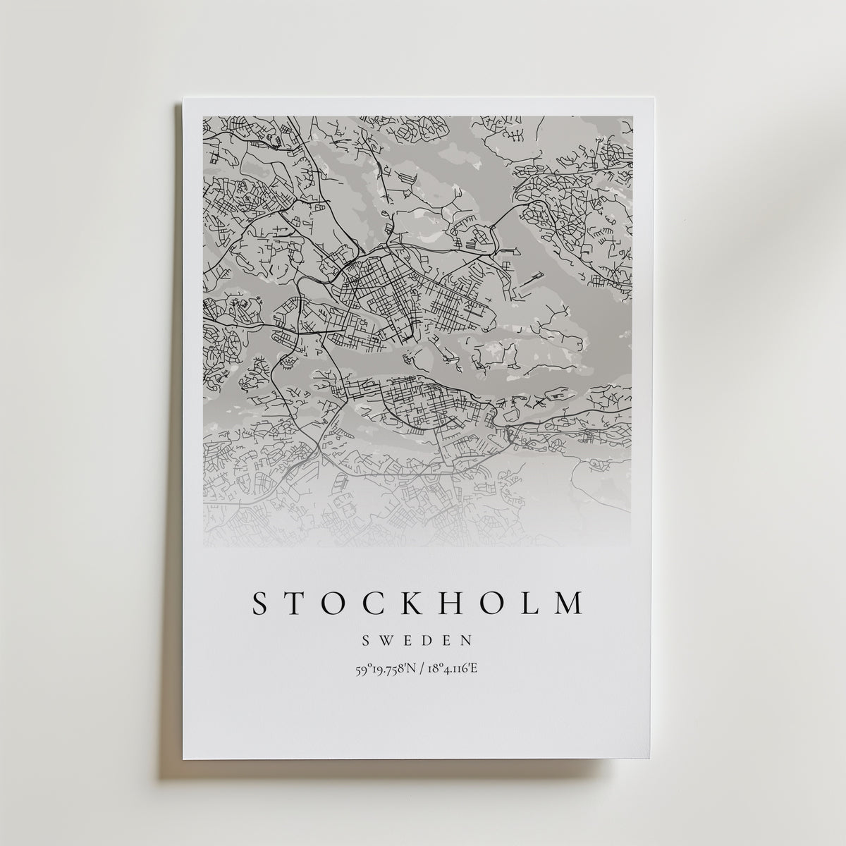 Personlig kartposter Soft City Map i ljus variant med Stockholm