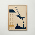Skyline Swing Poster i ekram, gungande barn, tryckt i Sverige