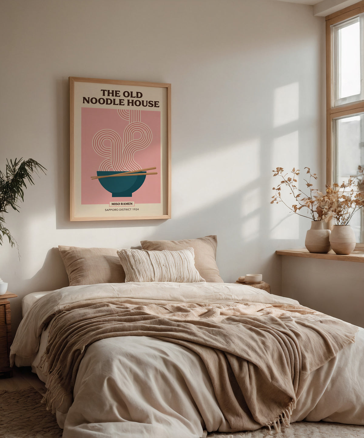 Old Noodle House – grafisk ramenaffisch i ljust vardagsrum, fri frakt över 499 kr.