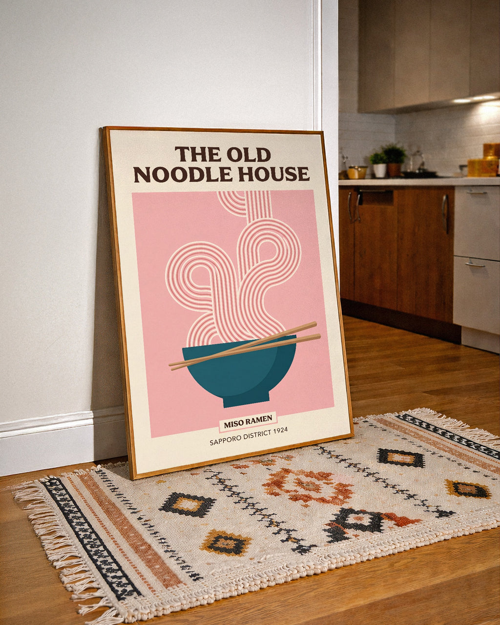 Old Noodle House – mid-century ramenmotiv som inredningsdetalj, tryckt i Sverige.