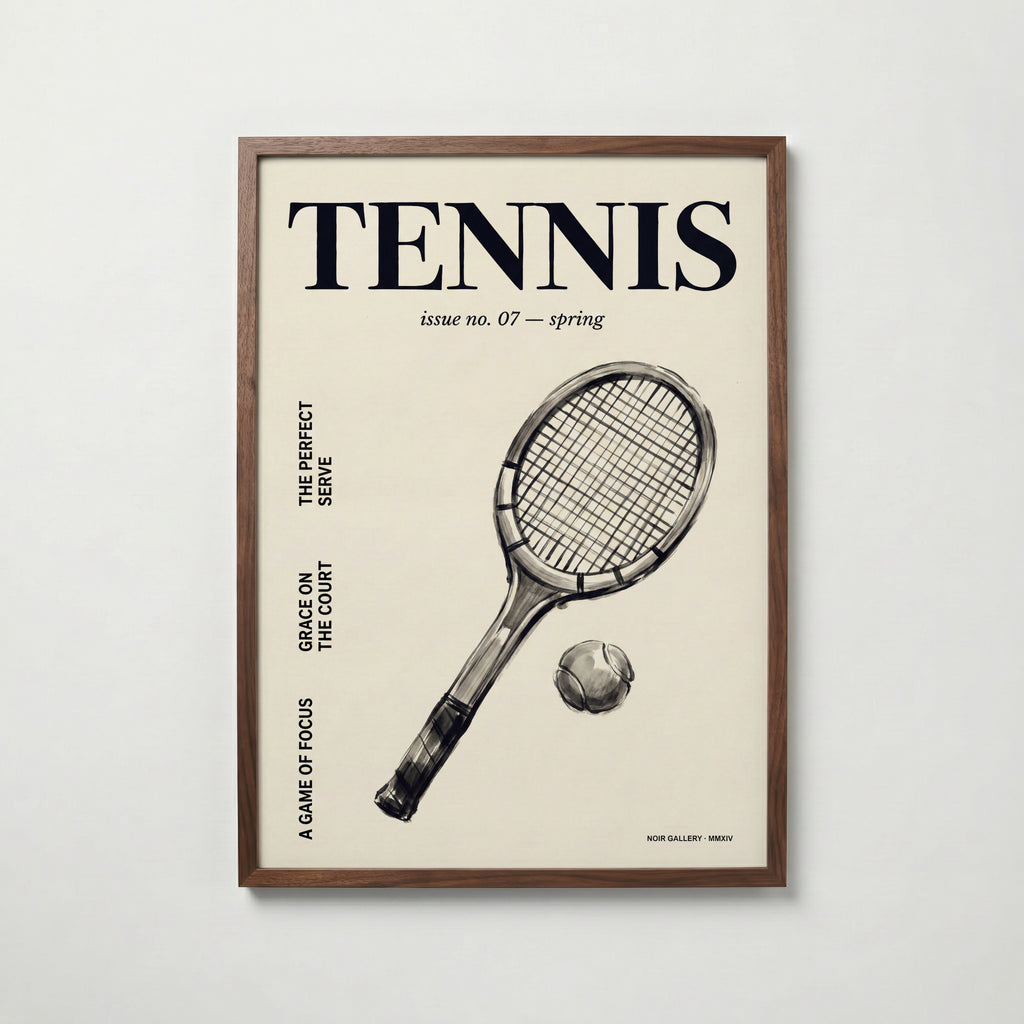 Vintage Tennis Cover affisch i valnötsram med nostalgiskt tennismotiv från Bozetto med fri frakt över 499 kr