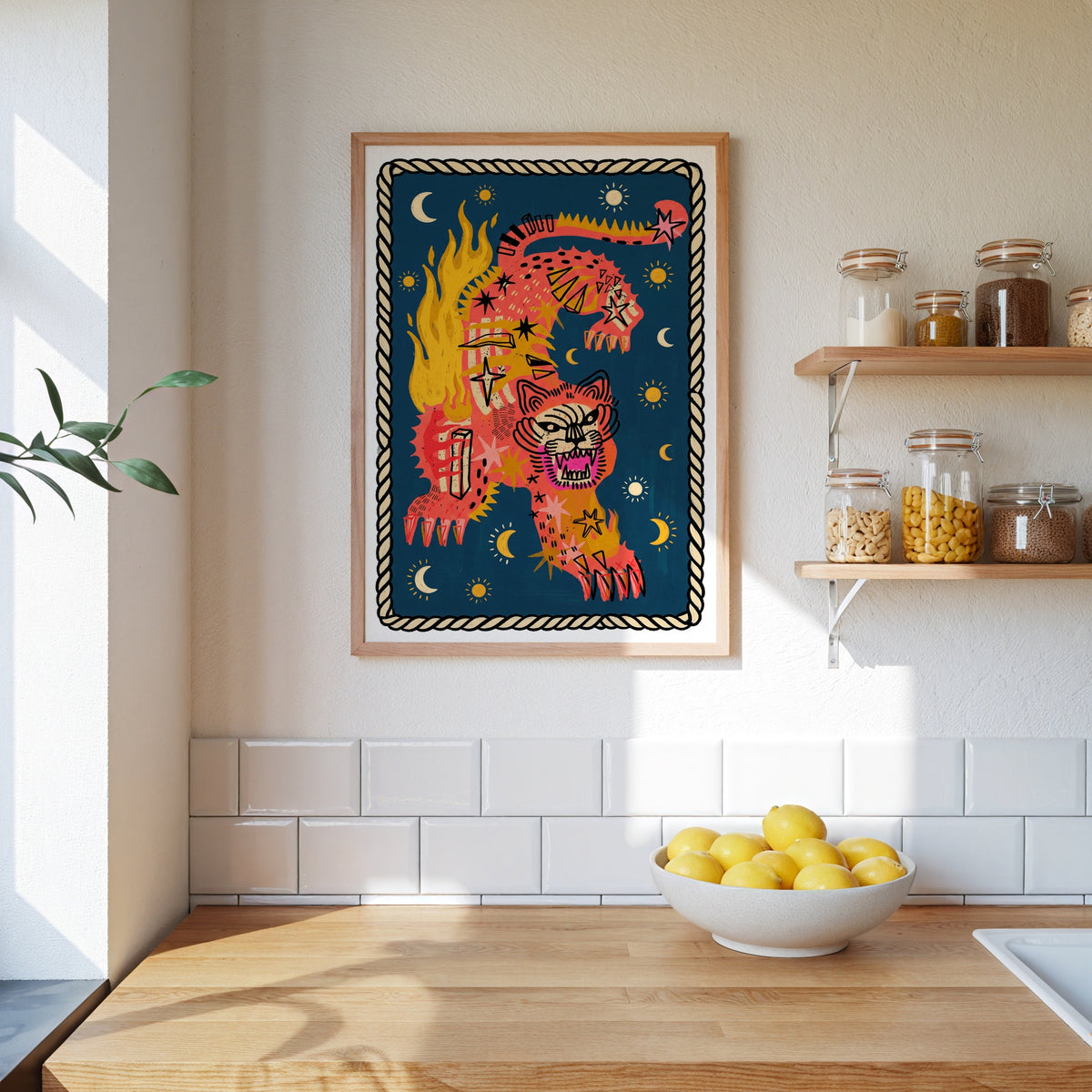 Wildflame Jaguar Poster – färgstark jaguar på vägg i hemmiljö, leverans 1-3 dagar