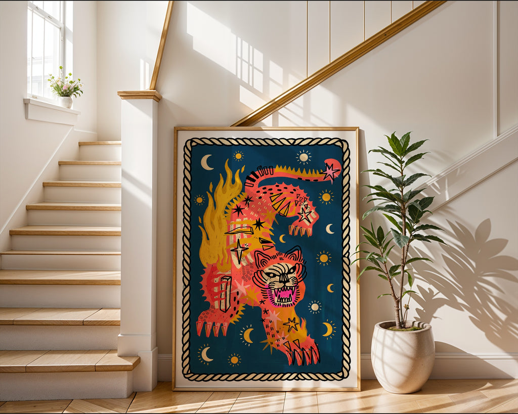 Wildflame Jaguar Poster – folkkonstmotiv i inrett rum, fri frakt över 499 kr