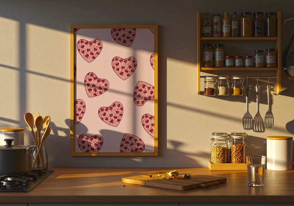 Strawberry Heart – stilfullt konsttryck från Bozetto, tryckt på matt finpapper i hög tryckkvalitet