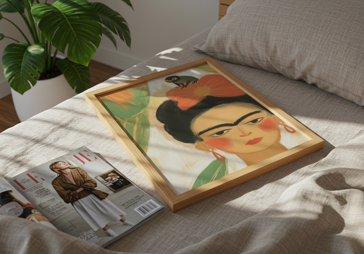Frida Kahlo With a Frog poster visad rakt fram – Bozetto affisch i hög tryckkvalitet