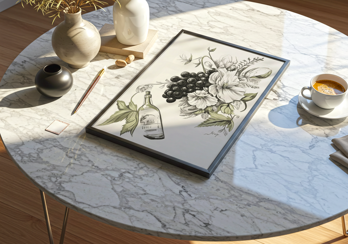 Vintage Grape And Floral poster visad rakt fram – Bozetto affisch i hög tryckkvalitet