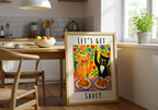 Lets Get Saucy Cat Dinner – affisch med stilfullt motiv från Bozetto i hög kvalitet